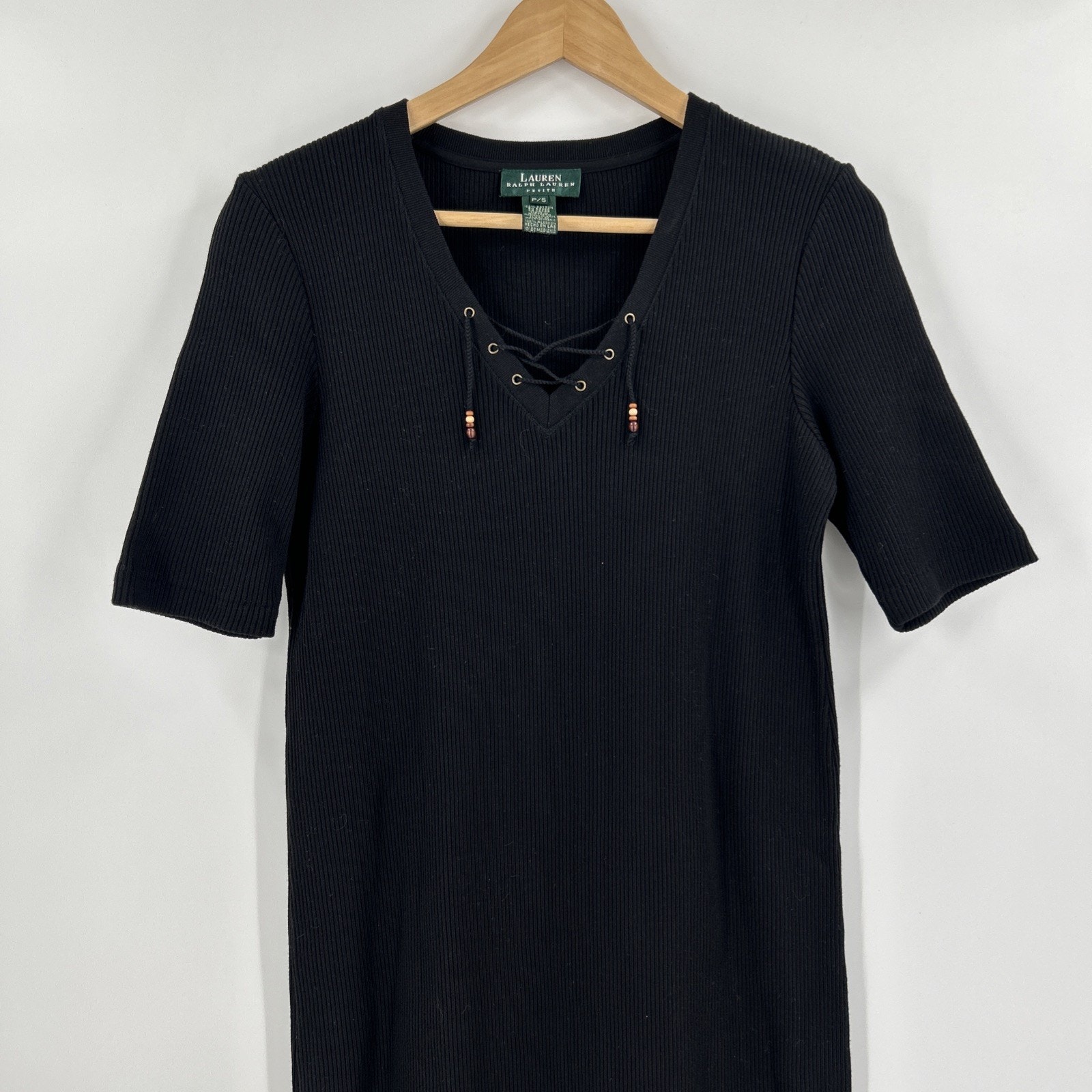 Vintage Lauren Ralph Lauren Maxi Dress Womens Size Ps Black Ribbed Knit Cotton